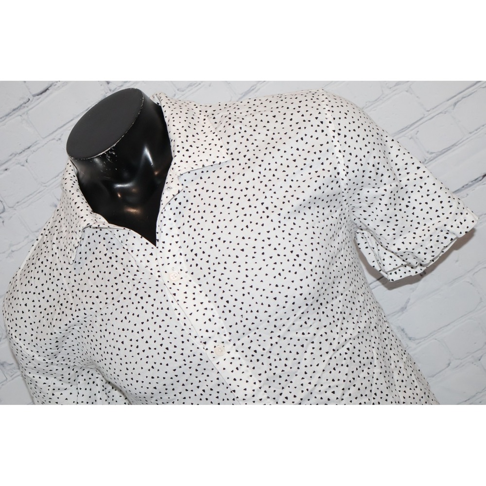 7 For All Mankind Button Down Mens Large White Black Triangle Print Short Sleeve